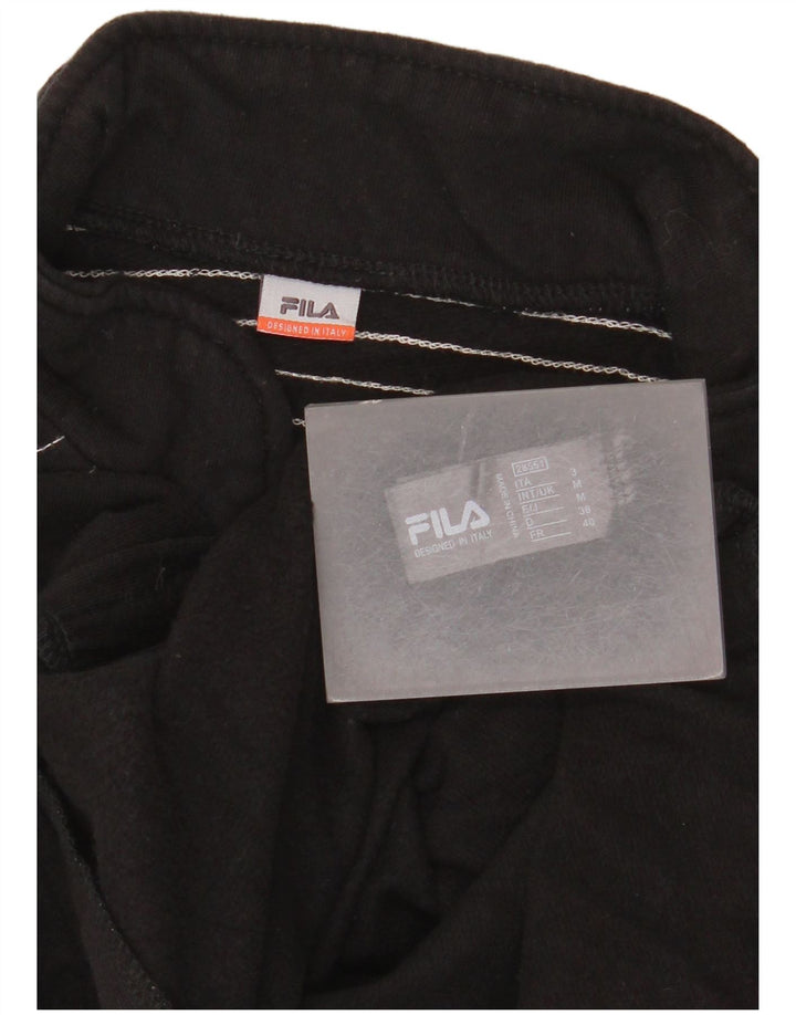 Fila Womens Tracksuit Top Jacket UK 12 Medium Black Striped Cotton