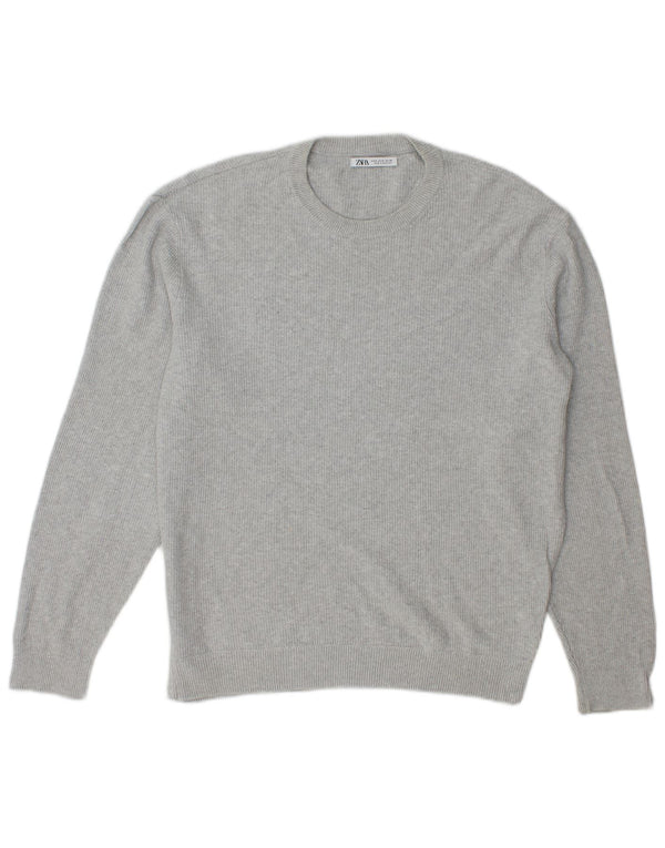 Zara Mens Crew Neck Jumper Sweater Medium Grey Cotton