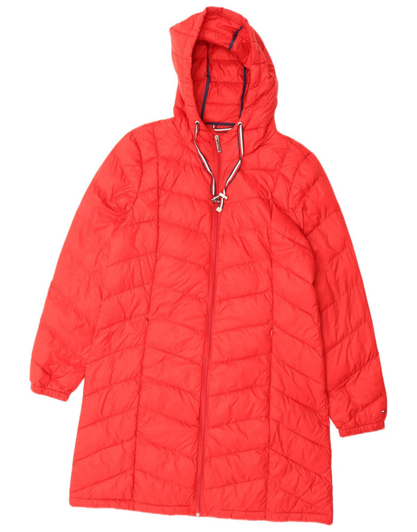 Tommy Hilfiger Womens Hooded Padded Coat UK 16 Large Red Nylon