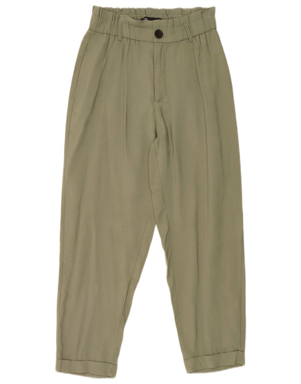 Zara Womens Pegged Cropped Trousers Small W27 L25 Khaki Viscose