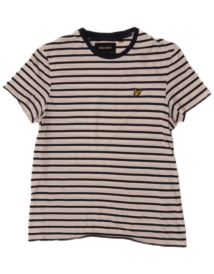 Lyle & Scott Mens T-Shirt Top Medium White Striped Cotton