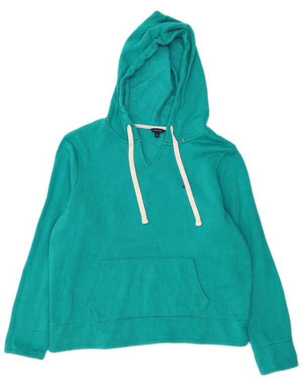 Nautica Womens Hoodie Jumper UK 14 Medium Turquoise Cotton