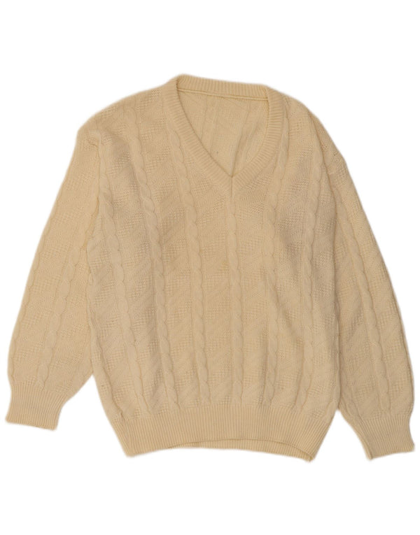VINTAGE Mens V-Neck Jumper Sweater IT 54 XL Beige