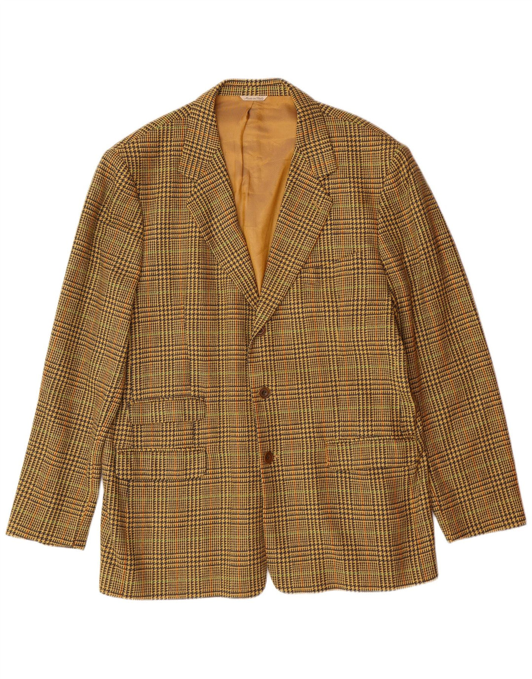 BYBLOS Mens 3 Button Blazer Jacket IT 54 2XL Yellow Houndstooth