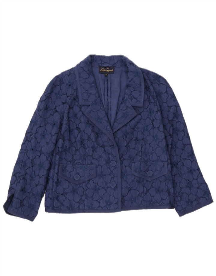 LUISA SPAGNOLI Womens Crop 3/4 Sleeve Blazer Jacket IT 44 Medium Navy Blue