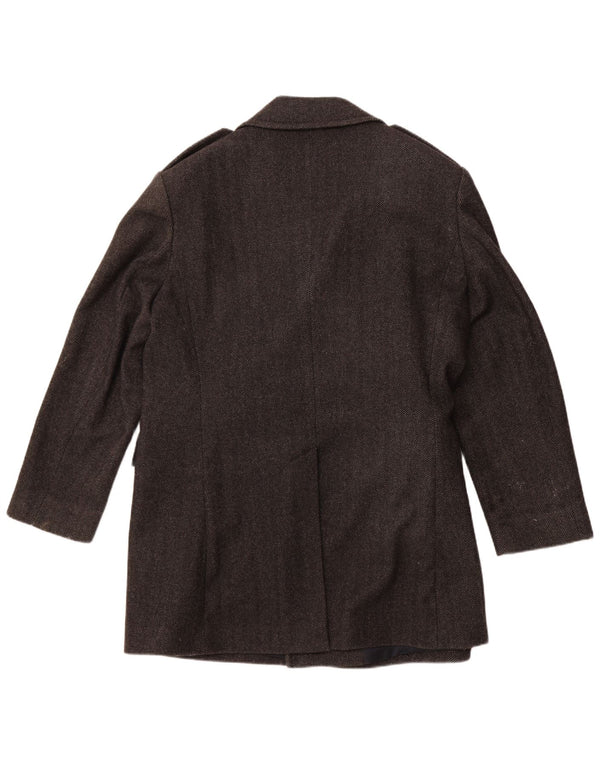 JAEGER Mens Pea Coat UK 42 XL Grey Herringbone Wool