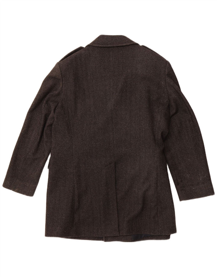 JAEGER Mens Pea Coat UK 42 XL Grey Herringbone Wool