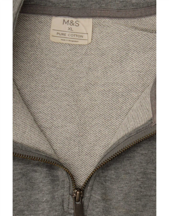 Marks & Spencer Mens Zip Neck Sweatshirt Jumper XL Grey Cotton