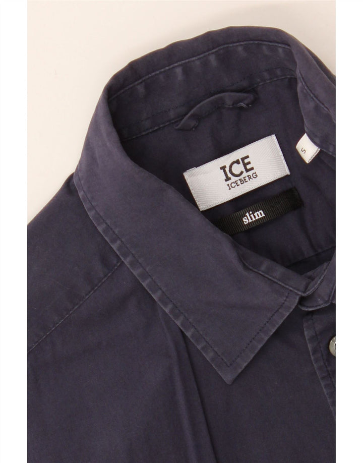 ICEBERG Mens Slim Shirt Small Navy Blue Cotton Vintage Iceberg and Second-Hand Iceberg from Messina Hembry 