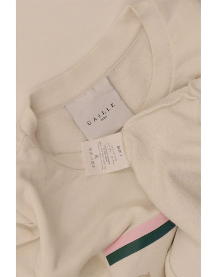 Gaelle Womens Graphic Sweatshirt Jumper UK 14 Medium White Cotton