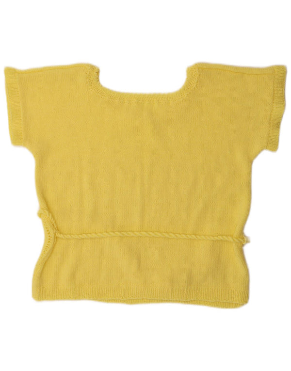 Vintage Womens Short Sleeve Boat Neck Jumper Sweater UK 16 Large Yellow