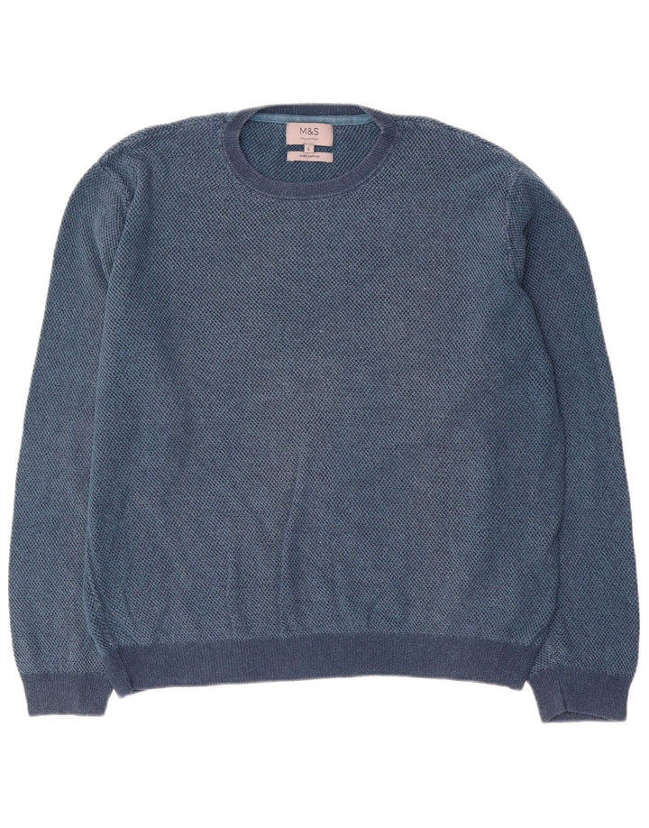 Marks & Spencer Mens Crew Neck Jumper Sweater Large Blue Cotton