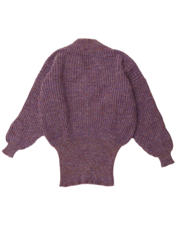 VINTAGE Womens Oversized V-Neck Jumper Sweater UK 16 Large Purple Flecked