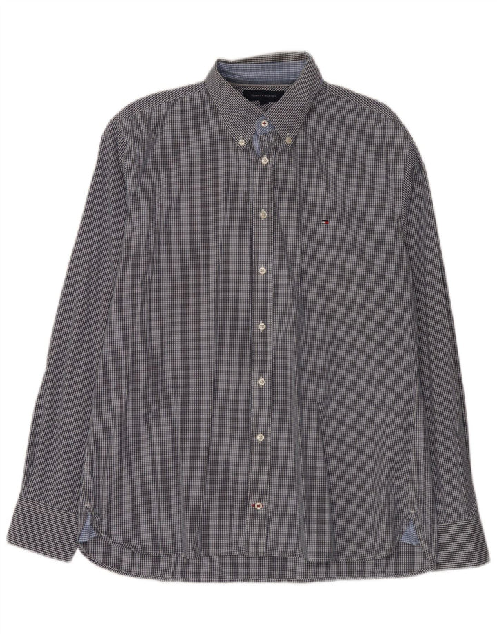 Tommy Hilfiger Mens Custom Fit Shirt Large Blue Gingham Cotton