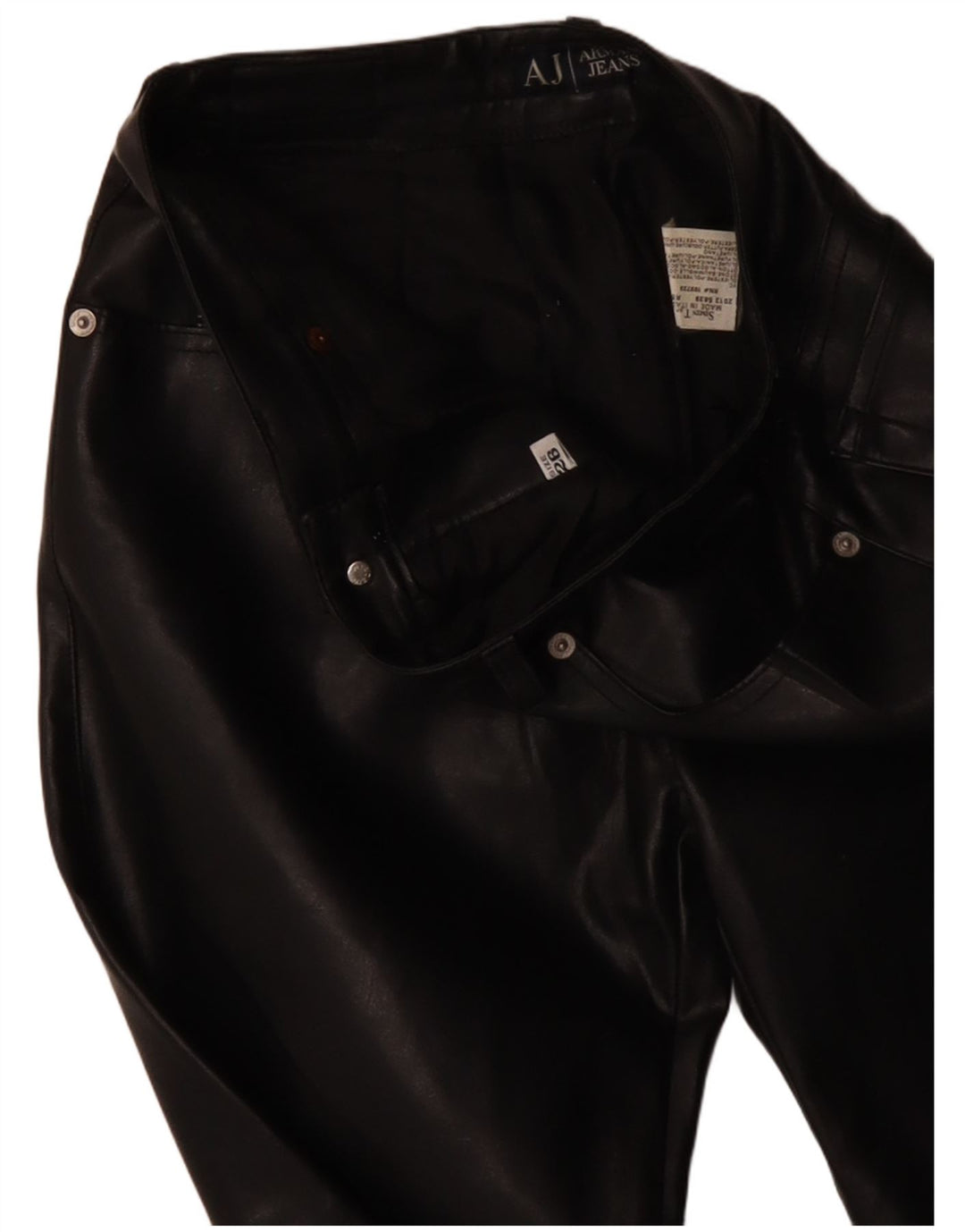 ARMANI Womens Straight Faux Leather Trousers W26 L31 Black Polyester