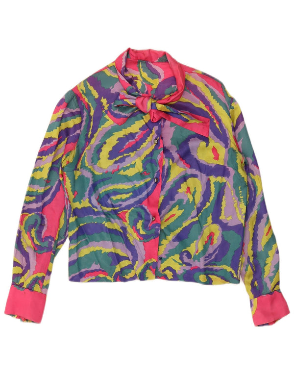 VINTAGE Womens Front Tie Shirt Blouse UK 14 Large Multicoloured Paisley