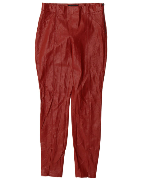 Zara Womens Skinny Faux Leather Trousers Small W26 L28 Red Polyurethane
