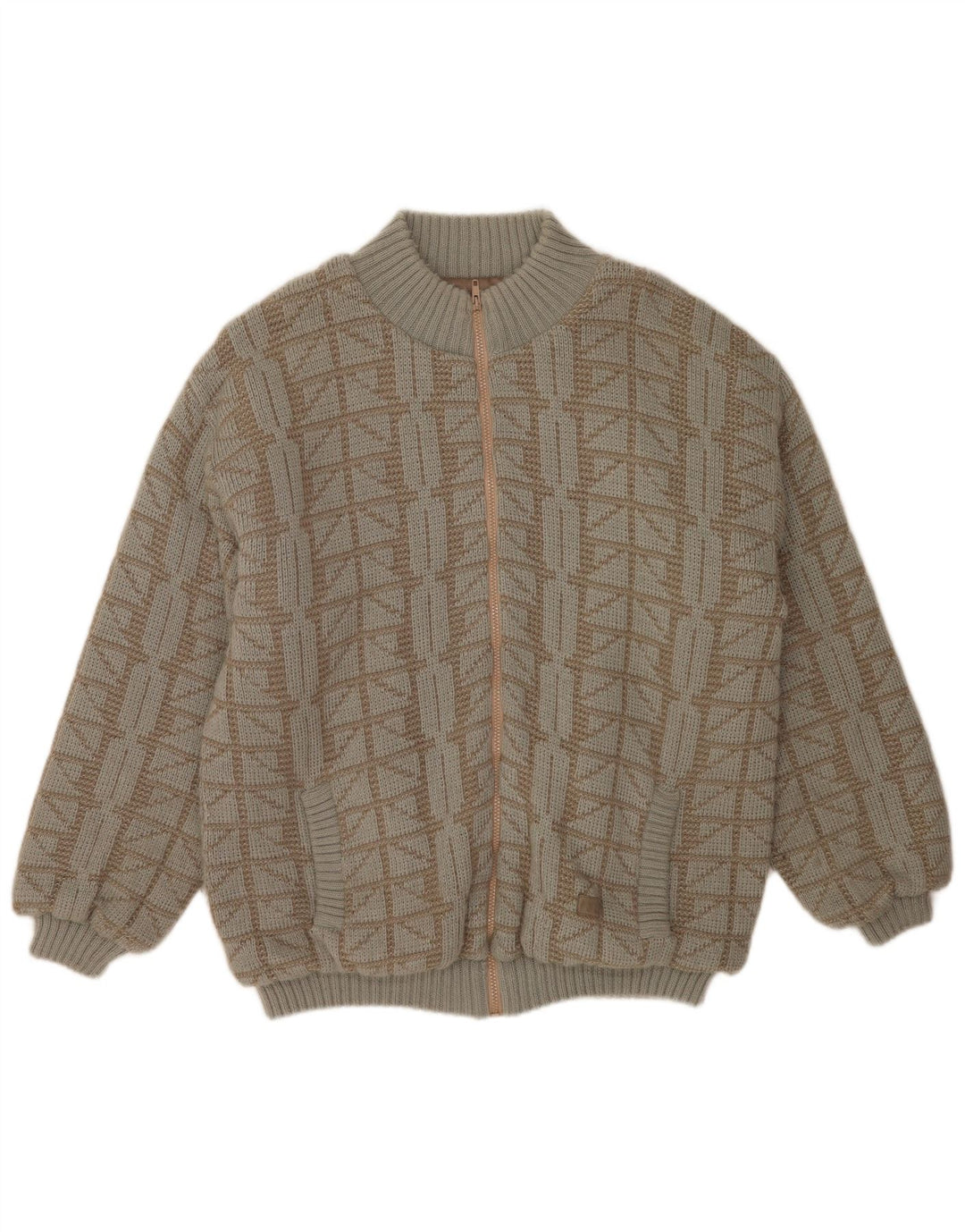 Frank Pepperone Mens Knit Bomber Jacket UK 42 XL Green Geometric