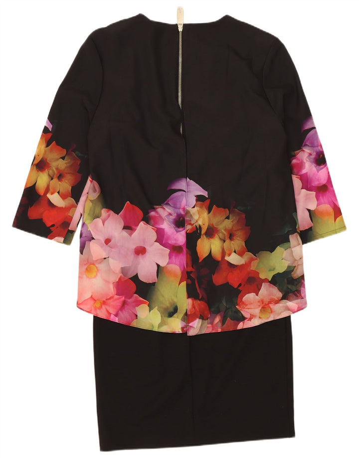 Ted Baker Womens 3/4 Sleeve Peplum Dress Size 1 XS Black Floral Polyester