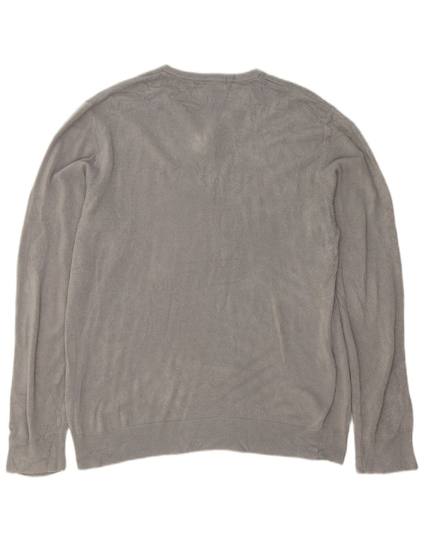 Marks & Spencer Mens V-Neck Jumper Sweater Large Grey Acrylic
