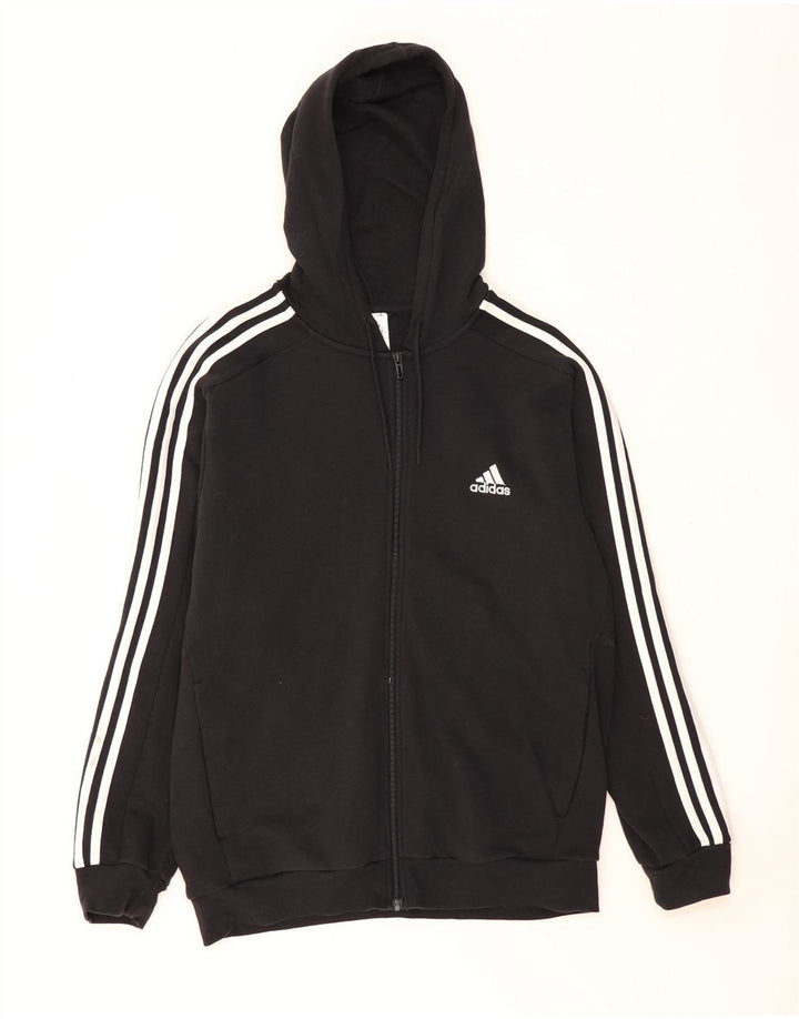 ADIDAS Mens Zip Hoodie Sweater Medium Black Cotton