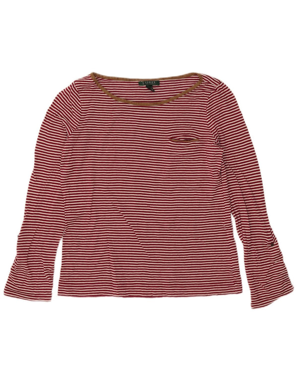 Ralph Lauren Womens Top Long Sleeve UK 14 Large Red Striped Cotton