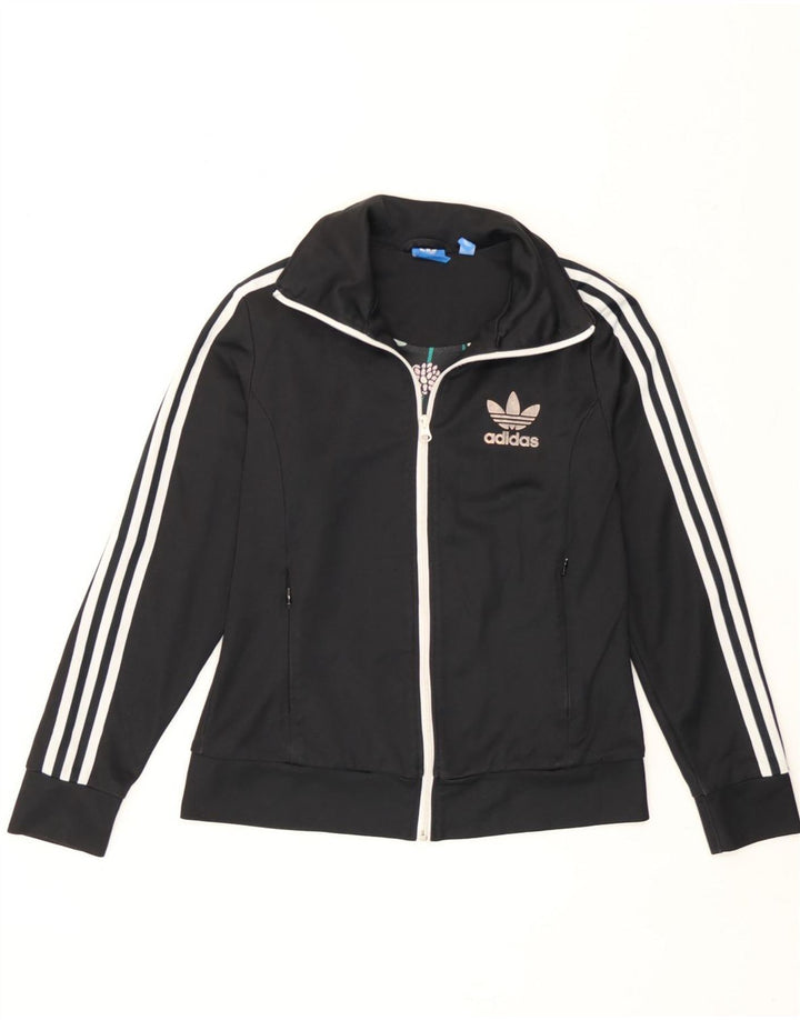 Adidas Womens Tracksuit Top Jacket UK 14 Large Black Colourblock Polyester