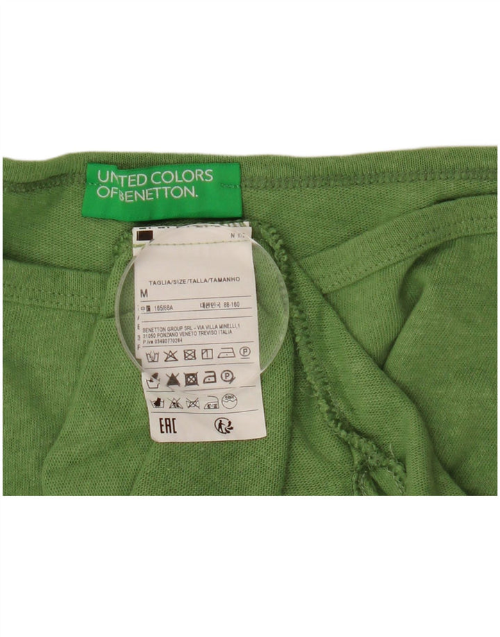 BENETTON Womens Crop Top 3/4 Sleeve UK 12 Medium Green Flecked Cotton