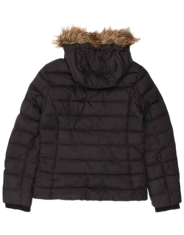 TOMMY HILFIGER Womens Hooded Padded Jacket UK 16 Large Black Polyester