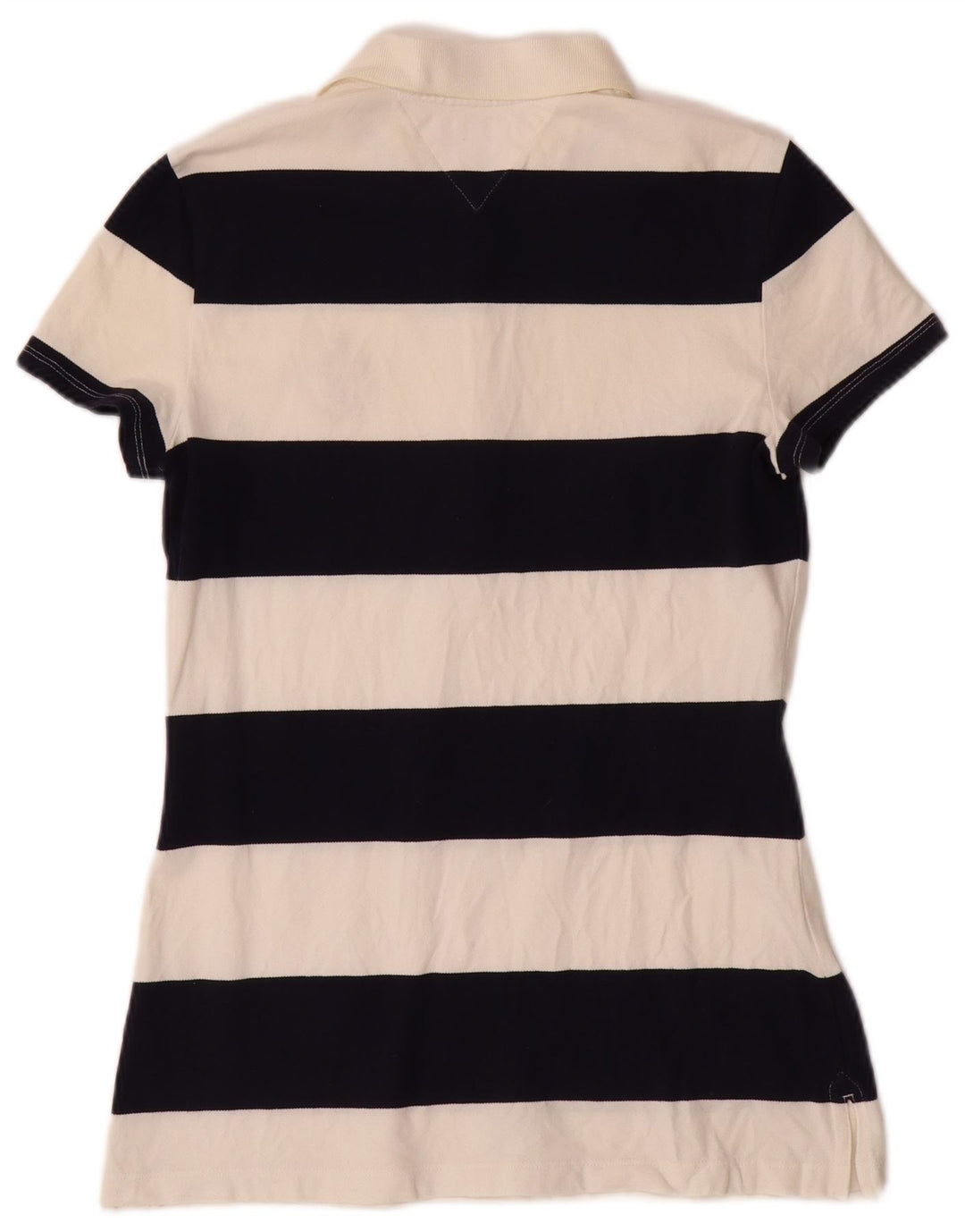 TOMMY HILFIGER Womens Polo Shirt UK 12 Medium Off White Striped Cotton