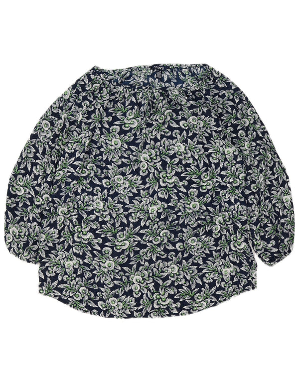CHAPS Womens Oversized 3/4 Sleeve Blouse Top UK 10 Small Navy Blue Floral