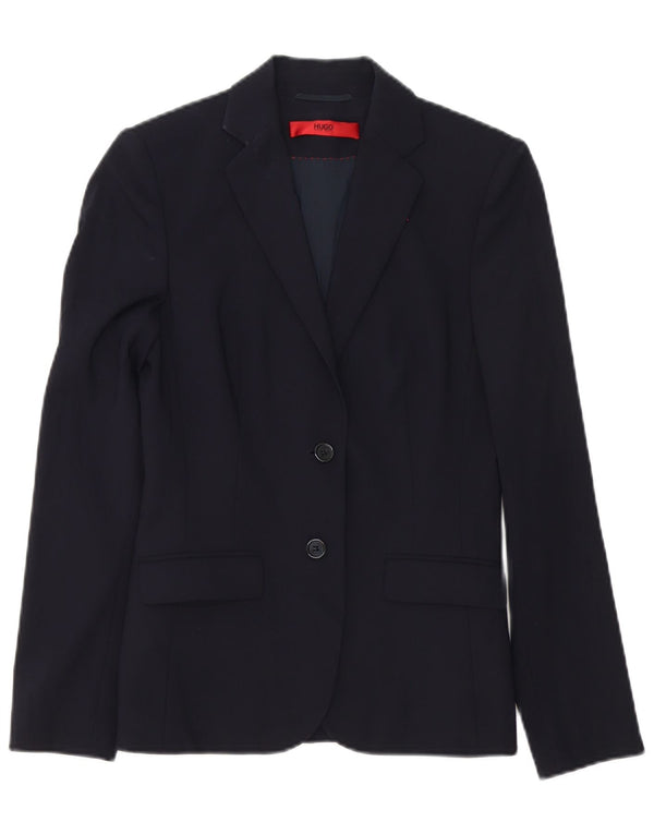 Hugo Boss Womens 2 Button Blazer Jacket UK 6 XS Navy Blue Virgin Wool