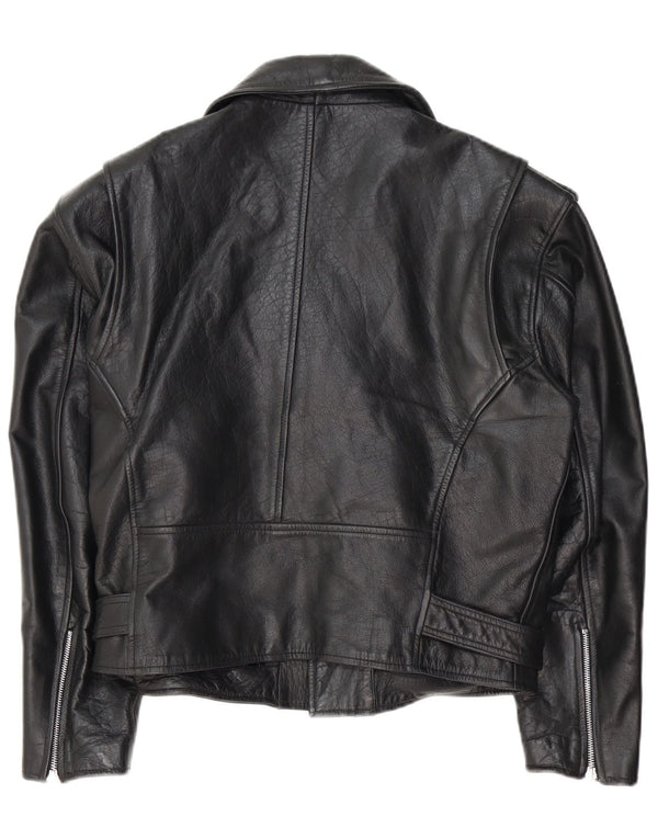 Vintage Womens Leather Biker Jacket UK 14 Medium Black Leather