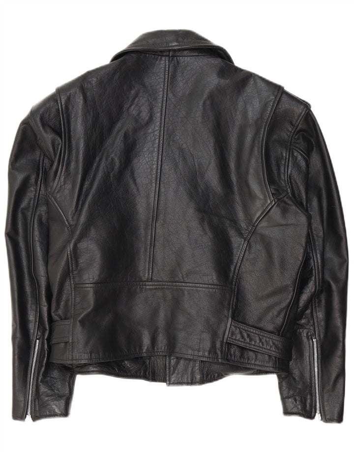 Vintage Womens Leather Biker Jacket UK 14 Medium Black Leather