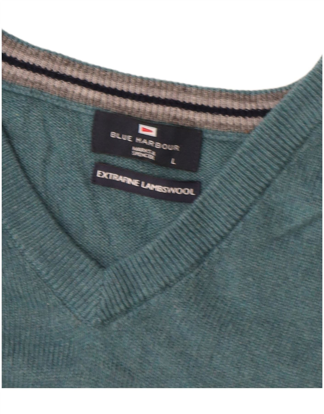 Marks & Spencer Mens Blue Harbour V-Neck Jumper Sweater Large Green