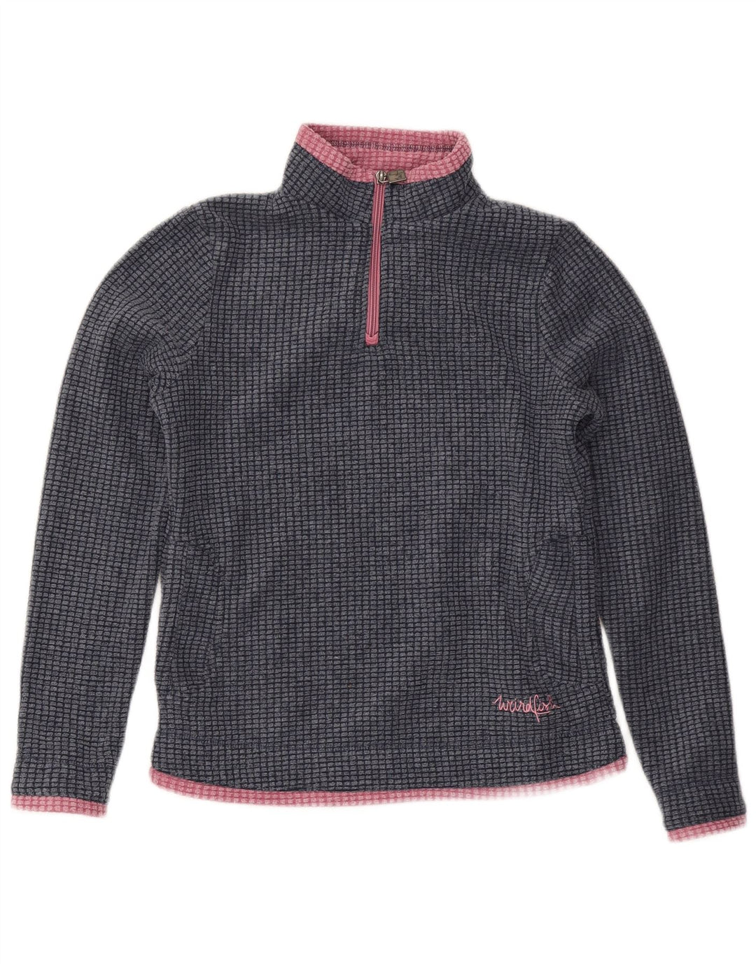 WEIRD FISH Womens Zip Neck Fleece Jumper UK 8 Small Navy Blue Polyester