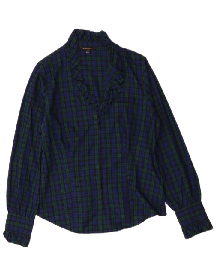 Brooks Brothers Womens Shirt Blouse US 12 Large Navy Blue Plaid Cotton