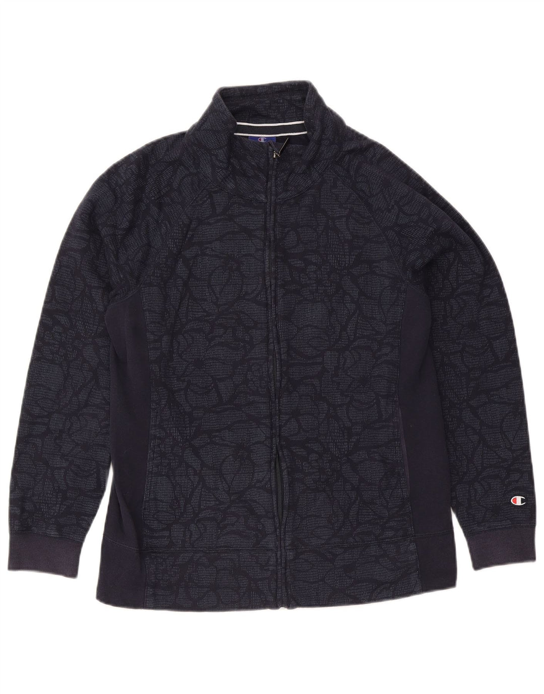 Champion Mens Tracksuit Top Jacket Medium Navy Blue Floral Cotton