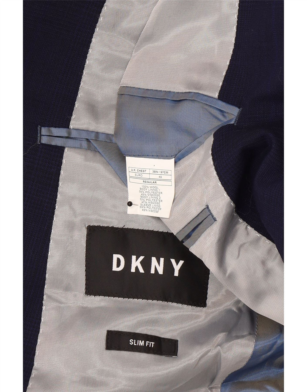 Dkny Mens 2 Button Slim Fit Blazer Jacket UK 38 Medium Navy Blue Wool