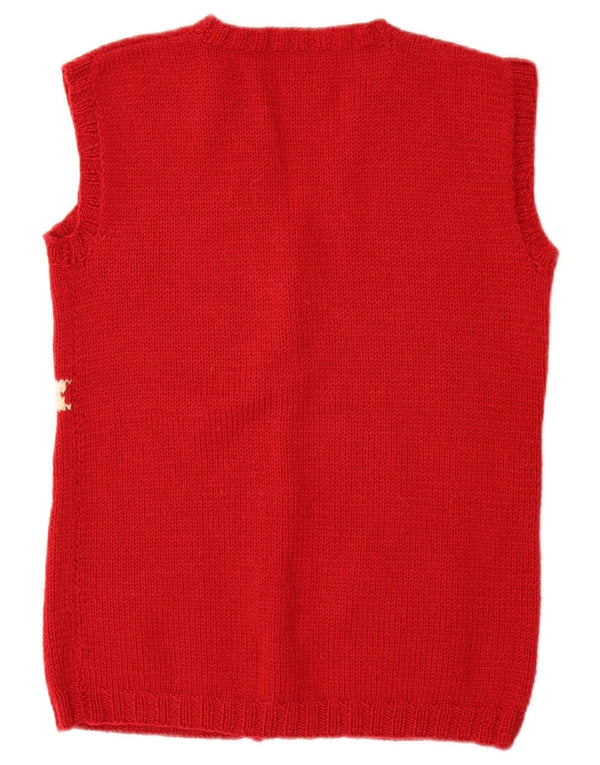 Vintage Womens Sleeveless Cardigan Sweater UK 12 Medium Red Striped