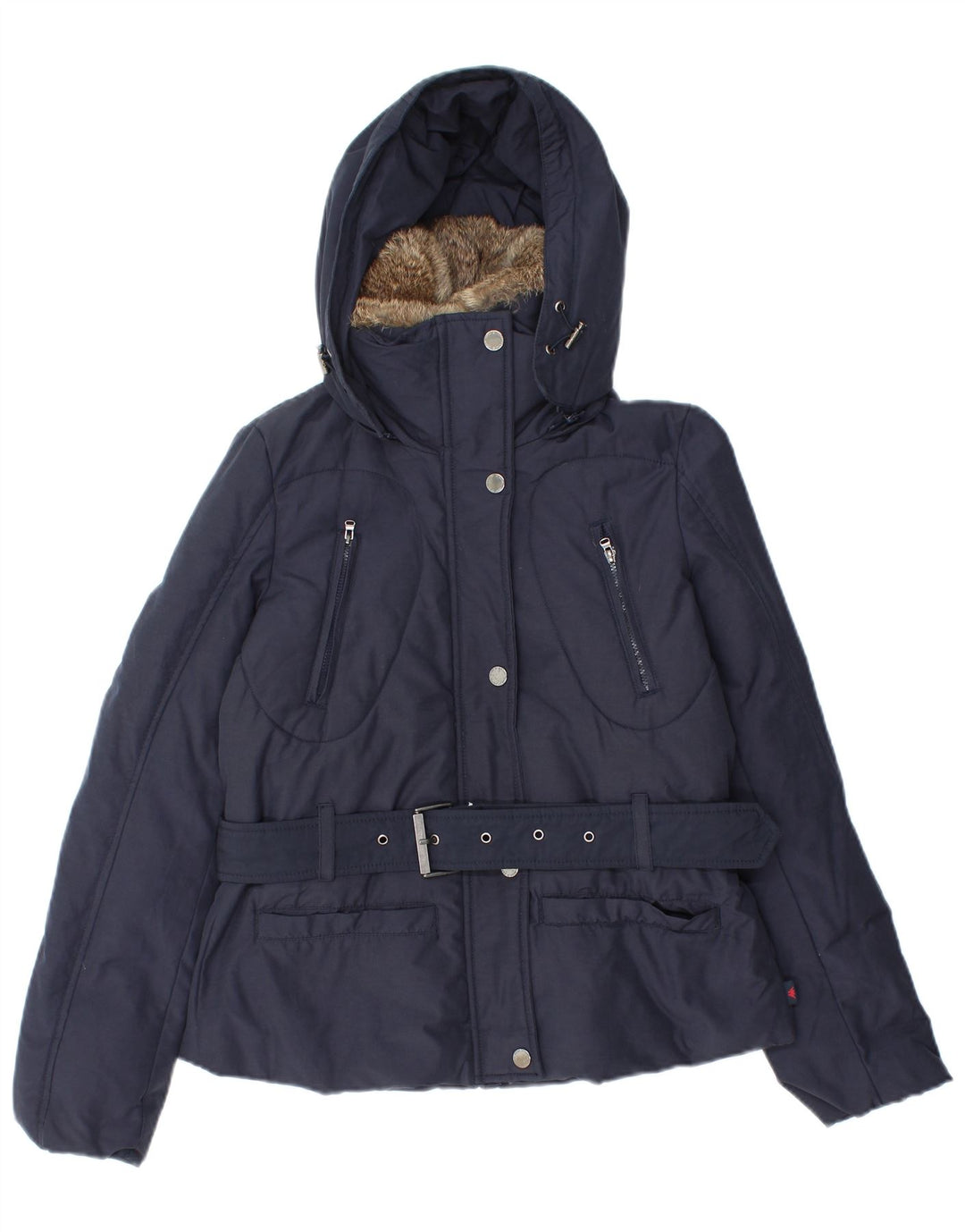 KAPPA Womens Hooded Padded Jacket UK 6 XS Navy Blue Cotton