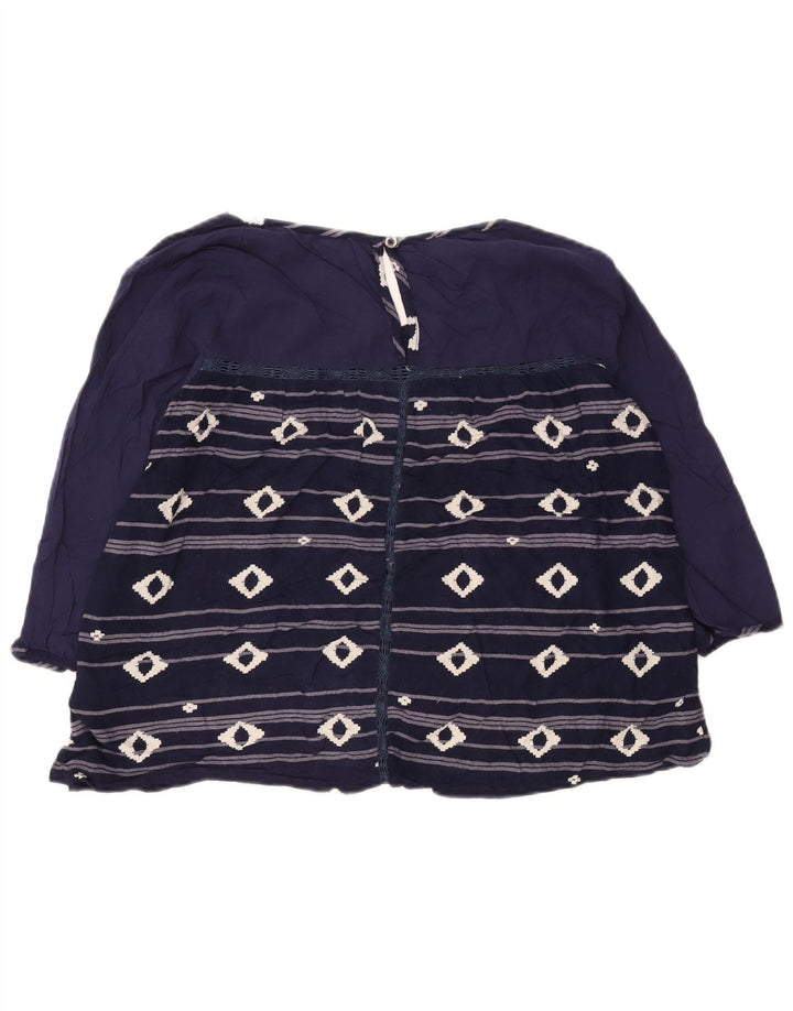 Roxy Womens 3/4 Sleeve Blouse Top UK 12 Medium Navy Blue Geometric Viscose