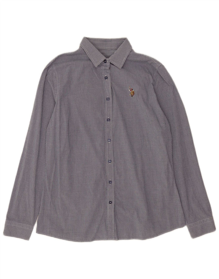 U.S. Polo Assn. Womens Shirt EU 38 Medium Navy Blue Gingham Cotton