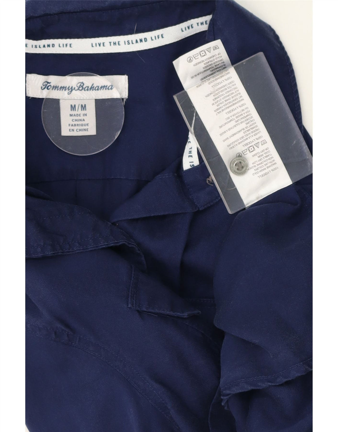 TOMMY BAHAMA Womens Shirt UK 14 Medium Navy Blue Lyocell Vintage Tommy Bahama and Second-Hand Tommy Bahama from Messina Hembry 