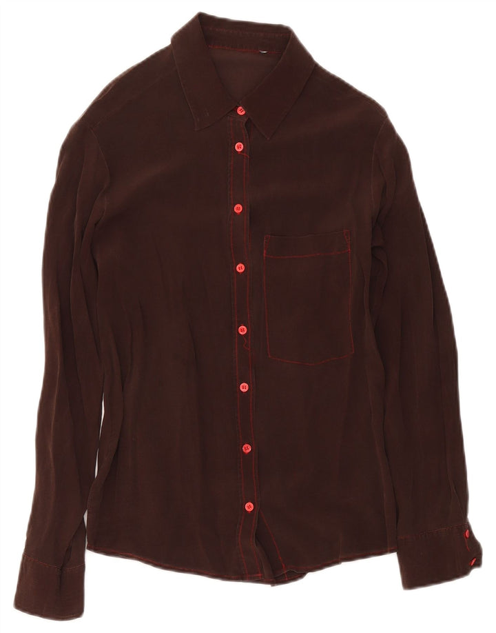 Vintage Womens Shirt Blouse UK 12 Medium Brown
