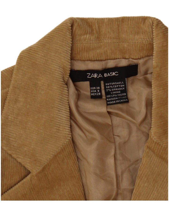 ZARA Womens 2 Button Corduroy Blazer Jacket EU 38 Small Brown Cotton
