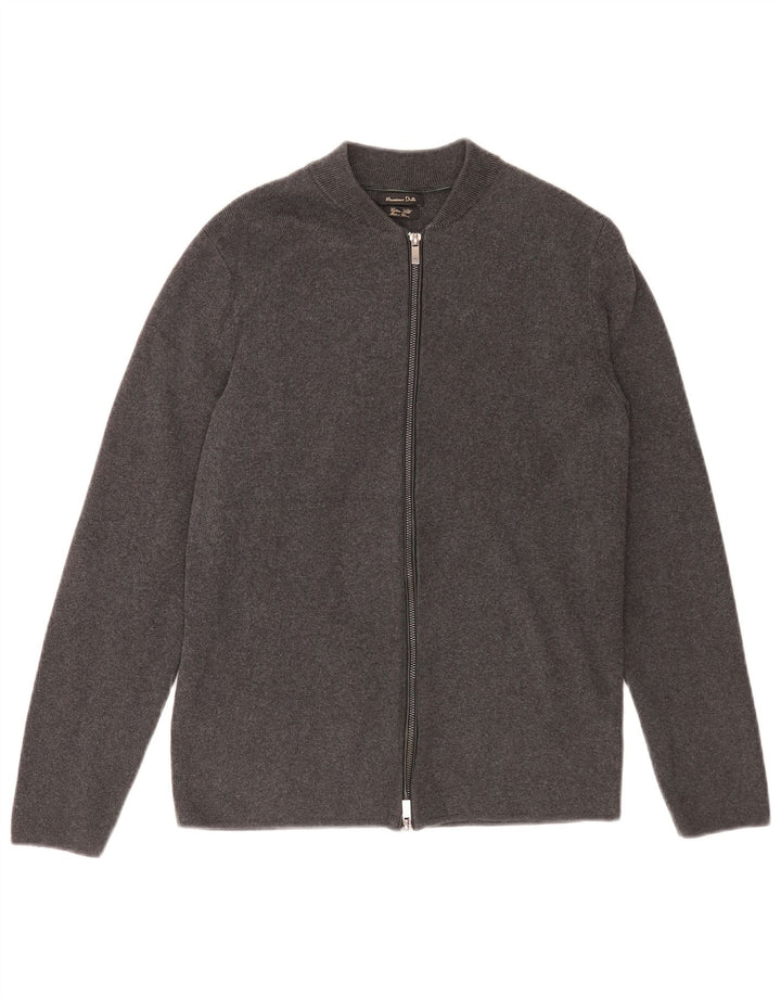 Massimo Dutti Mens Cardigan Sweater Medium Grey Cotton