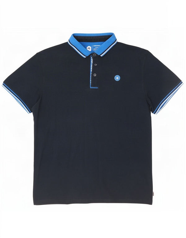 Jack & Jones Mens Rugby Polo Shirt 2XL Navy Blue Striped Cotton