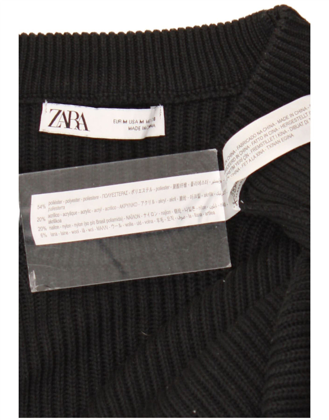Zara Mens Crew Neck Jumper Sweater Medium Black Polyester