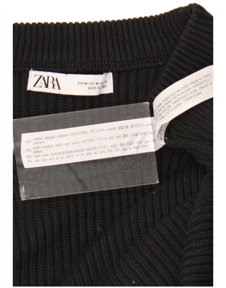 Zara Mens Crew Neck Jumper Sweater Medium Black Polyester